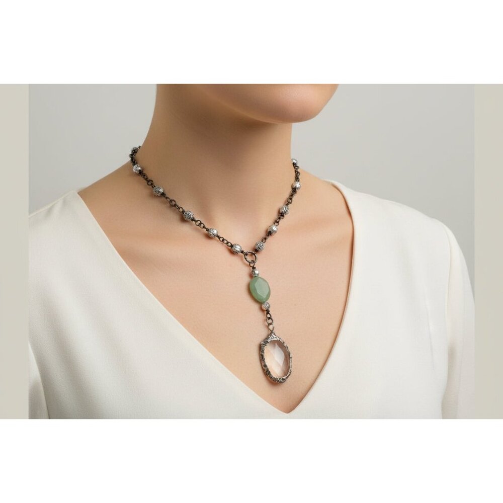 Magnifying Glass Pendant - Jade & Silver Metalwork Artisan Necklace 2" | Alma An - Picture 12 of 13